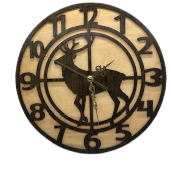Custom BUCK DEER ELK Hunting Wall Clock Laser Cut Layered Wood Decor Gift - Picture 1 of 6